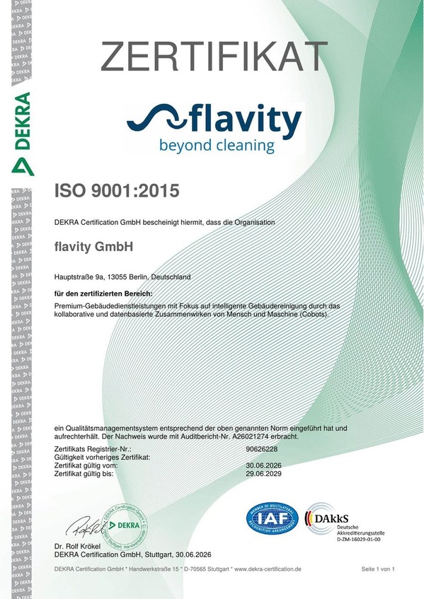 DEKRA Zertifikat ISO 9001 Qualitätsmanagement – flavity GmbH